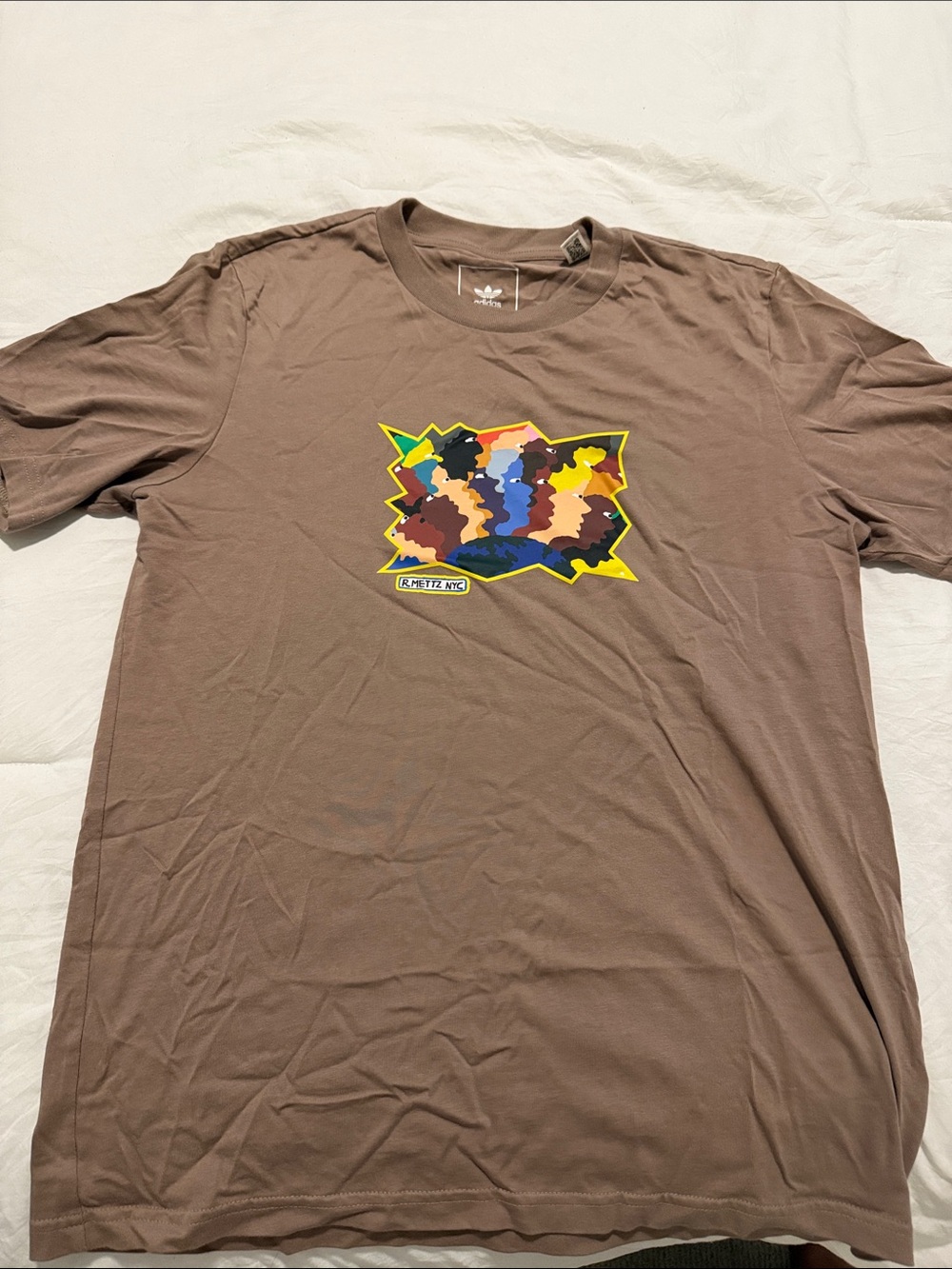 adidas Brown Short-Sleeve Tee with Multicolor Graphic